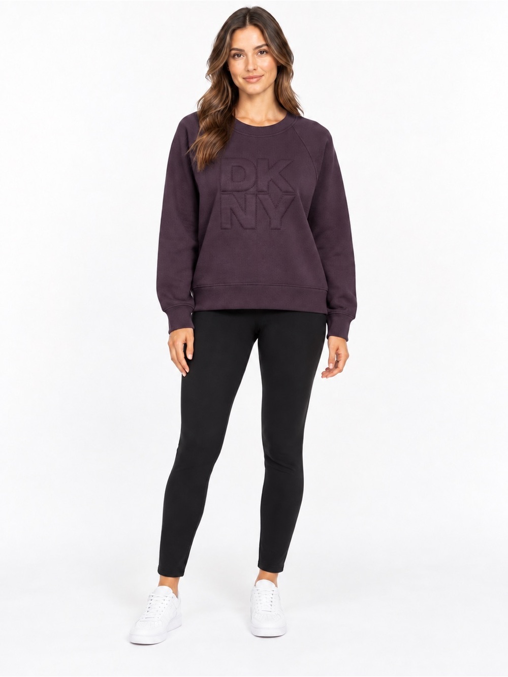 DKNY Women's Plum Embossed Logo Crewneck Sweatshirt